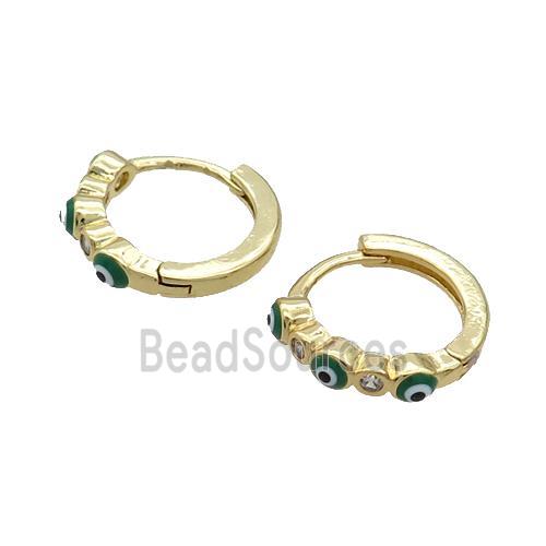 Copper Hoop Earring Green Enamel Evil Eye Gold Plated