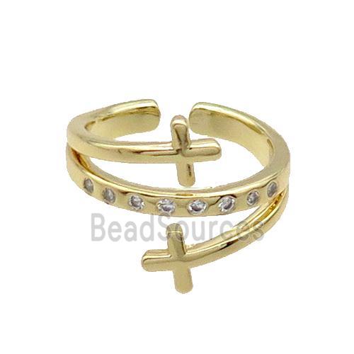 Copper Ring Pave Zircon Cross Gold Plated