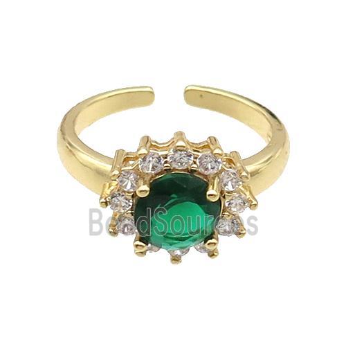 Copper Ring Pave Zircon Green Crystal Gold Plated