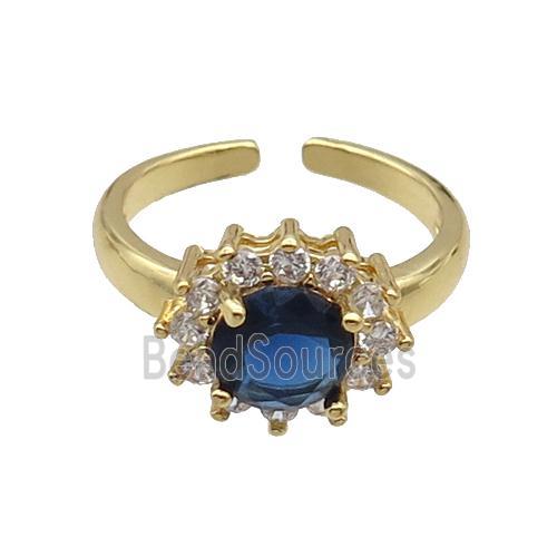 Copper Ring Pave Zircon Darkblue Crystal Gold Plated