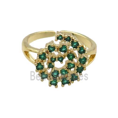 Copper Ring Rebirth Pave Green Zircon Adjustable Gold Plated