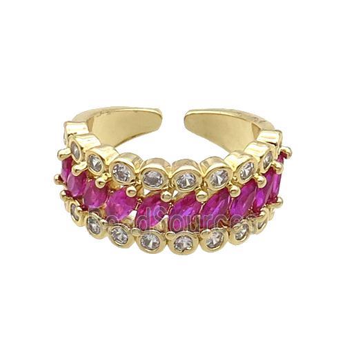 Copper Ring Pave Zircon Hotpink Gold Plated