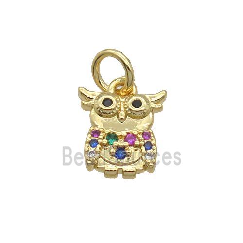 Copper Owl Pendant Pave Zircon Bird Gold Plated