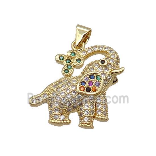 Copper Elephant Pendant Pave Zircon Gold Plated