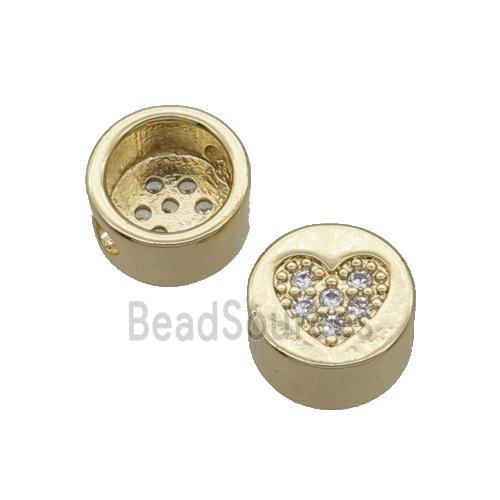 Copper Button Beads Pave Zircon Heart Gold Plated