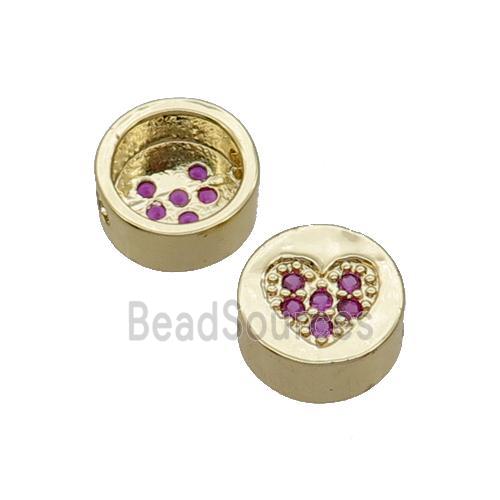 Copper Button Beads Pave Hotpink Zircon Heart Gold Plated