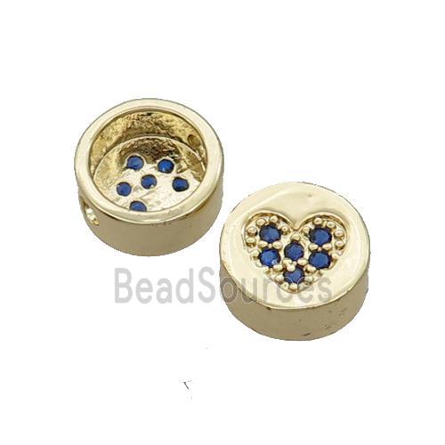 Copper Button Beads Pave Blue Zircon Heart Gold Plated