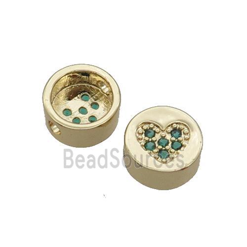 Copper Button Beads Pave Green Zircon Heart Gold Plated