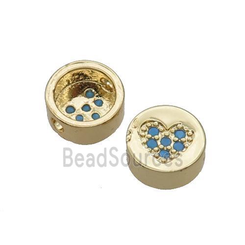 Copper Button Beads Pave Turq Zircon Heart Gold Plated