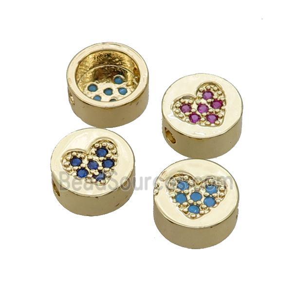 Copper Button Beads Pave Zircon Heart Gold Plated Mixed