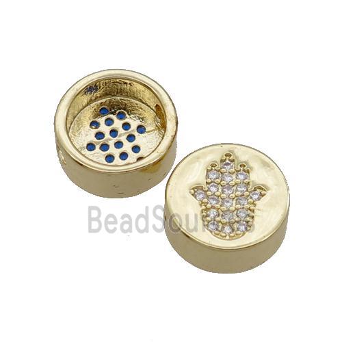 Copper Button Beads Pave Zircon Hamsahand Gold Plated