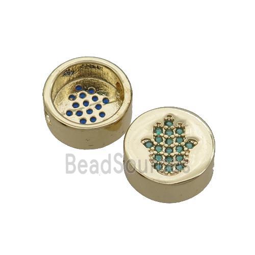 Copper Button Beads Pave Green Zircon Hamsahand Gold Plated