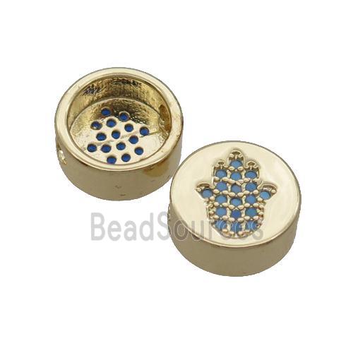 Copper Button Beads Pave Turq Zircon Hamsahand Gold Plated