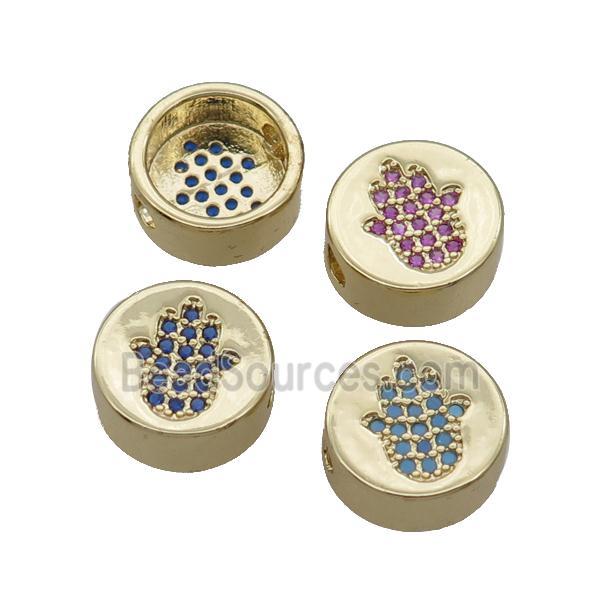 Copper Button Beads Pave Zircon Hamsahand Gold Plated Mixed