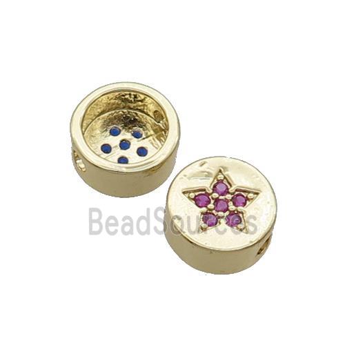 Copper Button Beads Pave Hotpink Zircon Star Gold Plated