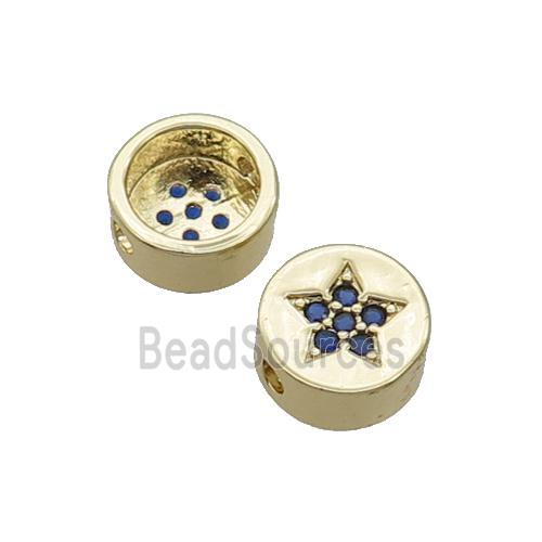 Copper Button Beads Pave Blue Zircon Star Gold Plated