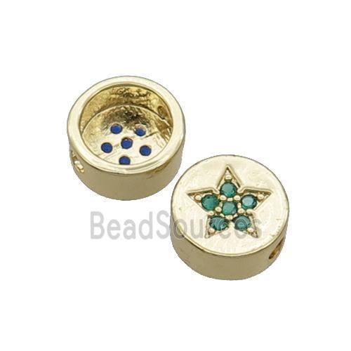 Copper Button Beads Pave Green Zircon Star Gold Plated