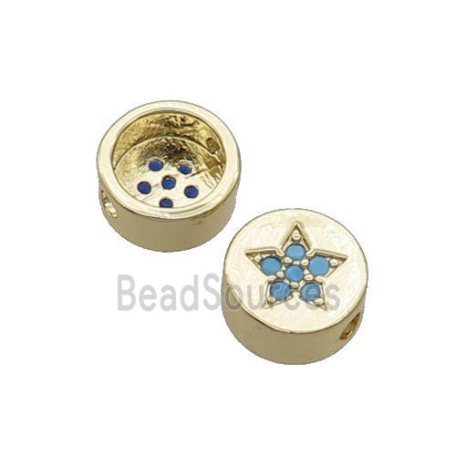 Copper Button Beads Pave Turq Zircon Star Gold Plated