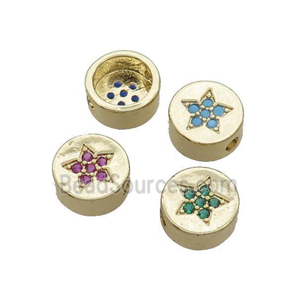 Copper Button Beads Pave Zircon Star Gold Plated Mix