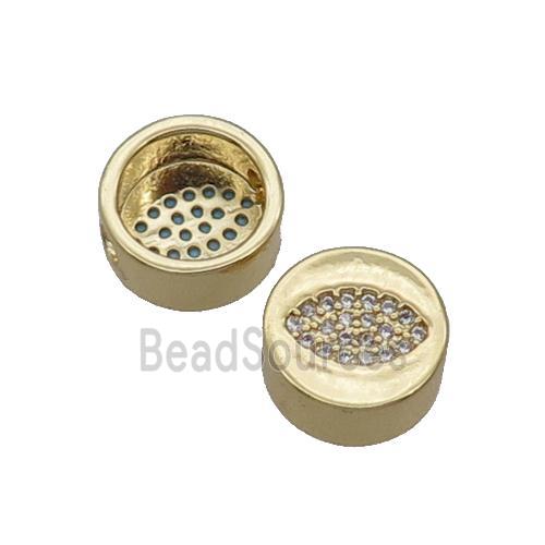 Copper Button Beads Pave Zircon Eye Gold Plated