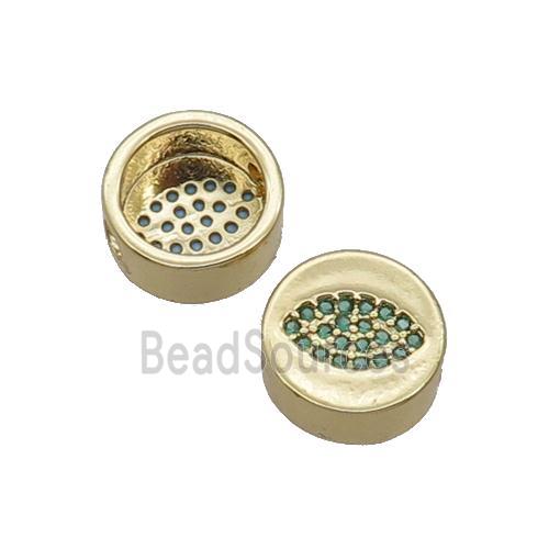 Copper Button Beads Pave Green Zircon Eye Gold Plated