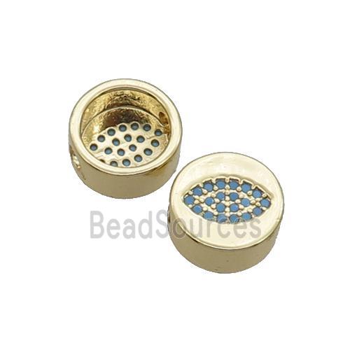 Copper Button Beads Pave Turq Zircon Eye Gold Plated