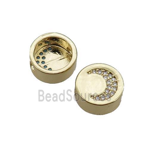 Copper Button Beads Pave Zircon Moon Gold Plated