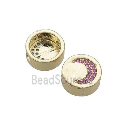 Copper Button Beads Pave Hotpink Zircon Moon Gold Plated