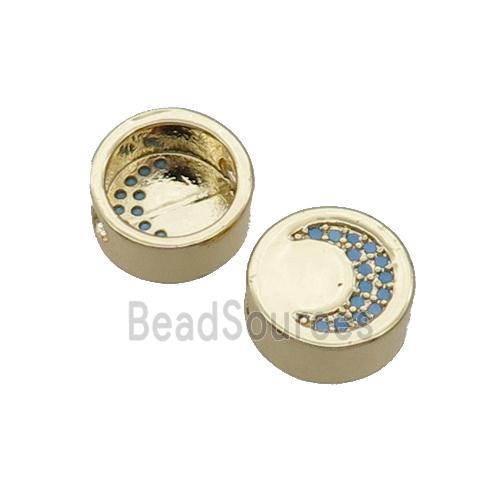 Copper Button Beads Pave Turq Zircon Moon Gold Plated