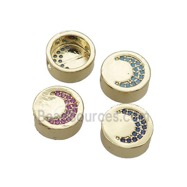 Copper Button Beads Pave Zircon Moon Gold Plated Mixed