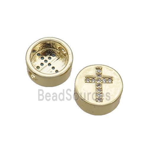 Copper Button Beads Pave Zircon Cross Gold Plated