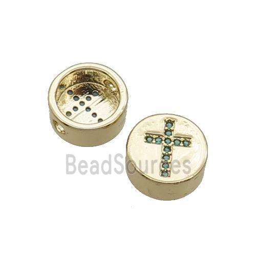 Copper Button Beads Pave Green Zircon Cross Gold Plated