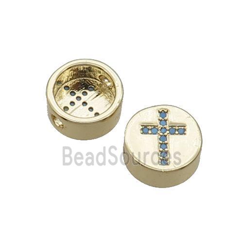 Copper Button Beads Pave Turq Zircon Cross Gold Plated