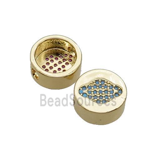 Copper Button Beads Pave Turq Zircon Planet Gold Plated