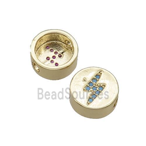 Copper Button Beads Pave Turq Zircon Lightning Gold Plated