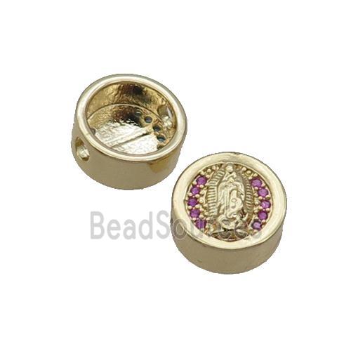 Copper Button Beads Pave Hotpink Zircon Jesus Gold Plated