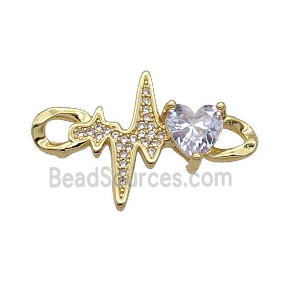 Copper Cardiogram Heart Connector Pave Zircon Gold Plated