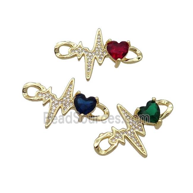 Copper Cardiogram Heart Connector Pave Zircon Gold Plated Mix