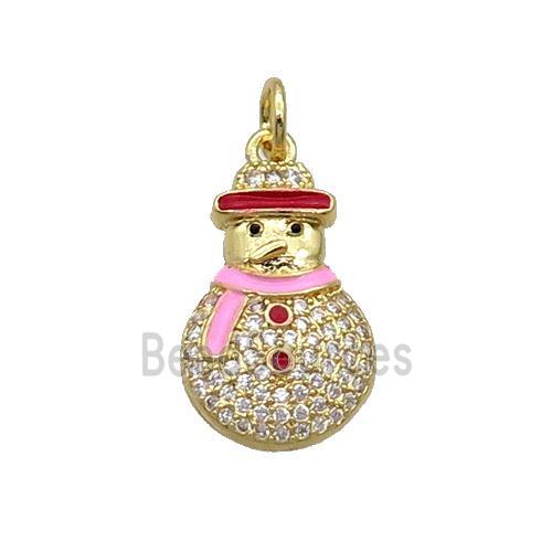 Copper Snowman Pendant Pave Zircon Enamel Gold Plated