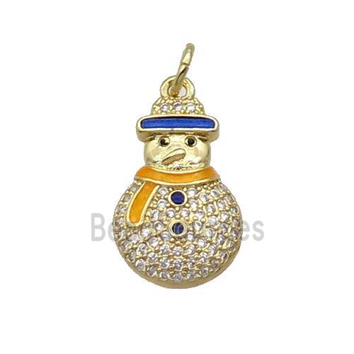 Copper Snowman Pendant Pave Zircon Enamel Gold Plated