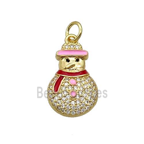 Copper Snowman Pendant Pave Zircon Enamel Gold Plated