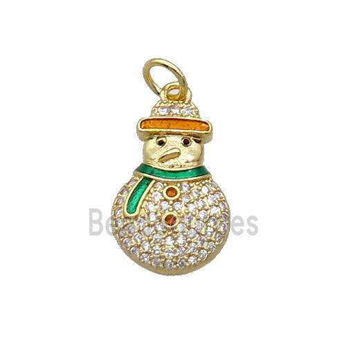 Copper Snowman Pendant Pave Zircon Enamel Gold Plated