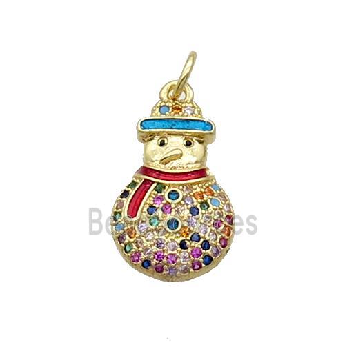 Copper Snowman Pendant Pave Zircon Enamel Gold Plated