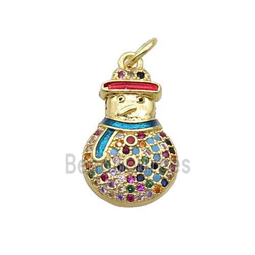 Copper Snowman Pendant Pave Zircon Enamel Gold Plated