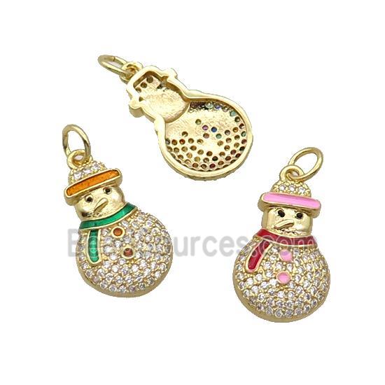 Copper Christmas Snowman Pendant Pave Zircon Enamel Gold Plated Mix