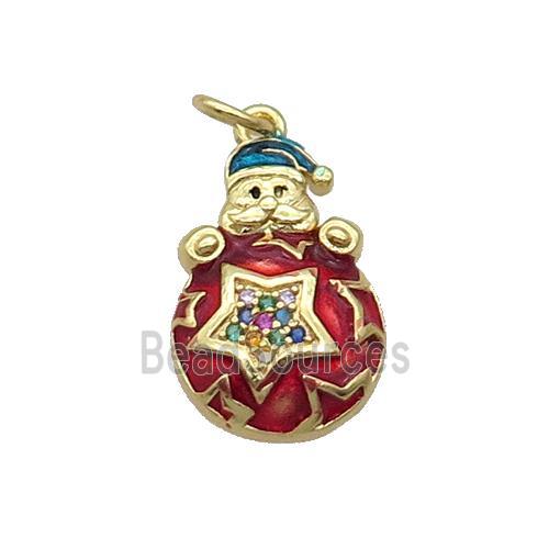 Copper Santa Claus Pendant Pave Zircon Red Enamel Gold Plated