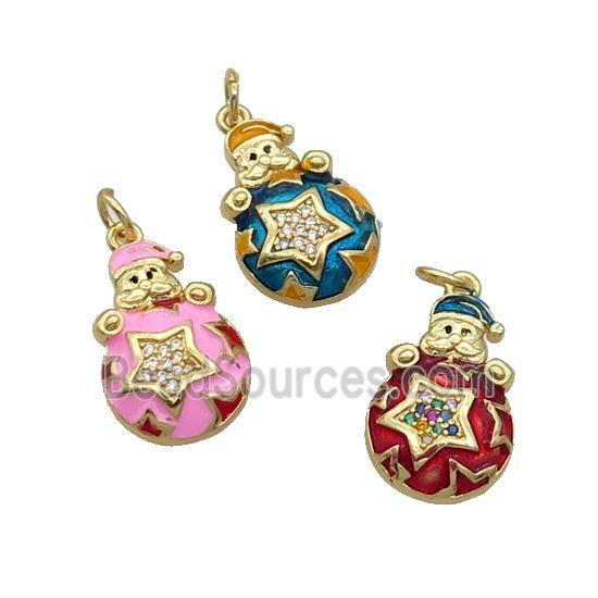 Copper Santa Claus Pendant Pave Zircon Orange Enamel Gold Plated Mixed