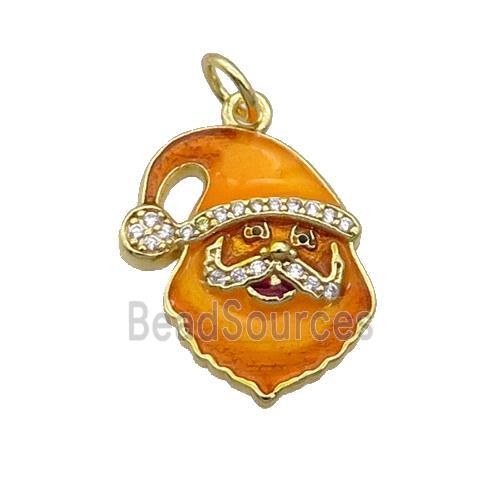 Copper Santa Claus Pendant Pave Zircon Orange Enamel Gold Plated