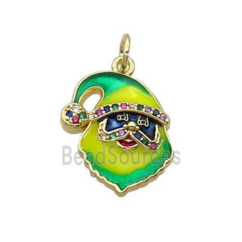 Copper Santa Claus Pendant Pave Zircon Yellowgreen Enamel Gold Plated