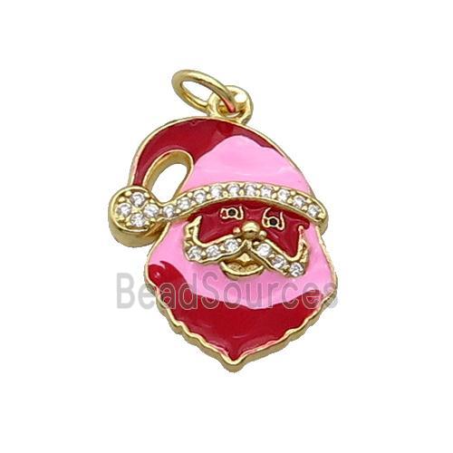 Copper Santa Claus Pendant Pave Zircon Pinkred Enamel Gold Plated